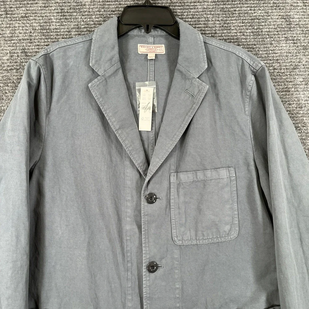 J Crew Wallace Barnes Chore Blazer Mens 42L Cotton Linen Slate Blue Casual Wear